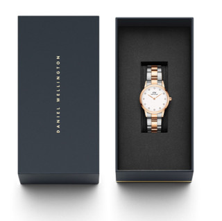 Daniel Wellington ICONIC LINK系列 DW00100359 女士石英手表 28mm 白盘 间金不锈钢表带 圆形