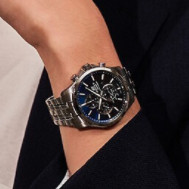 CASIO 卡西欧 CHRONOGRAPH系列 EFB-670SBD-2A 男士太阳能手表 44.9mm 蓝盘 银色不锈钢表带 圆形