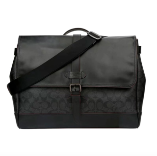 COACH 蔻驰 HUDSON系列男士真皮老花拼接包盖式斜挎单肩公文包F67330JIO79 黑色