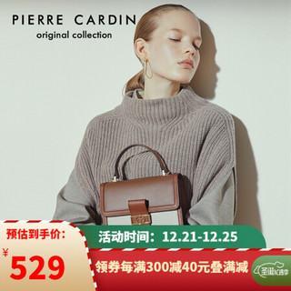 皮尔卡丹(pierre cardin)女士包包复古撞色手提包女牛皮单肩斜挎包 J9A218-190201L棕色/焦糖色/米白色