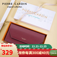 皮尔·卡丹 皮尔卡丹(pierre cardin)钱包长款女牛皮薄款休闲手拿包长钱夹多卡位票夹钱包女 J0A609-790601Q酒红色生日礼物