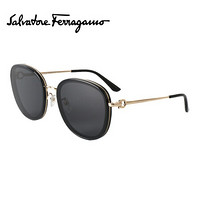 FERRAGAMO 菲拉格慕 女款黑色镜框金色镜腿灰色镜片眼镜太阳镜 0SF213SK 017 60MM