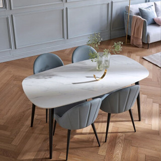 样子生活岩板餐桌椅组合 现代简约 食品材质丹麦大师设计岩板餐桌 理石白1.4米一桌四椅餐桌椅组合