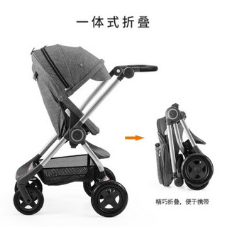 Stokke Scoot 婴童车 欧洲进口双向高景观婴儿推车 可躺卧可折叠 黑色底座+黑灰麻蓬