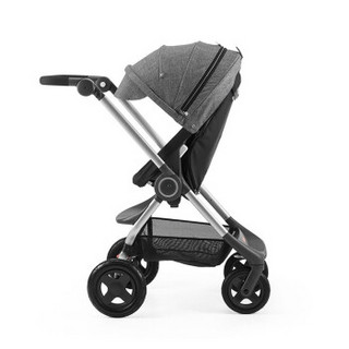 Stokke Scoot 婴童车 欧洲进口双向高景观婴儿推车 可躺卧可折叠 黑色底座+黑灰麻蓬