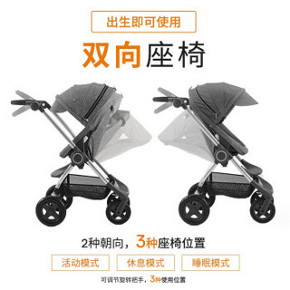 Stokke Scoot 婴童车 欧洲进口双向高景观婴儿推车 可躺卧可折叠 黑色底座+黑灰麻蓬