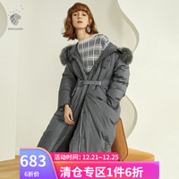 范思蓝恩 2019冬季新款羽绒服女中长款过膝时尚真毛领加厚外套 灰 XS