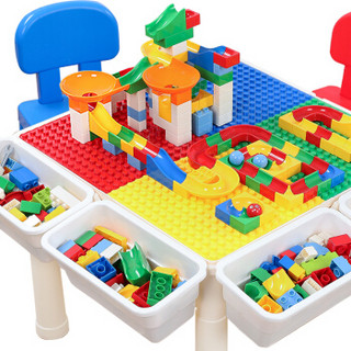 儿童玩具可增高积木桌兼容乐高大小颗粒积木拼装玩具 幼儿园学习多功能学生桌椅套装节日礼物 大颗粒积木桌+2椅4桶4底板+108滑道