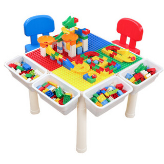 儿童玩具可增高积木桌兼容乐高大小颗粒积木拼装玩具 幼儿园学习多功能学生桌椅套装节日礼物 大颗粒积木桌+2椅4桶4底板+108滑道