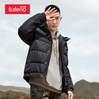 班尼路（Baleno）羽绒服肩位拼接织带字母印花厚羽绒外套 00A纯黑 XXL