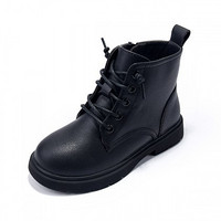 男女童马丁靴富罗迷20年秋冬新款儿童短靴单靴英伦风皮靴加绒棉靴 25 黑色（单靴）