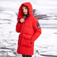 波司登 BOSIDENG 波司登 B90142032 女款中长款连帽时尚羽绒服 亮红1299 XS