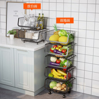 欧润哲 厨房置物架 多功能可移动收纳架浴室落地置物篮水果蔬菜杂物收纳篮 黑色3层