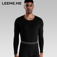 LEEME.ME 粒米 秋衣秋裤男自发热抗菌保暖内衣套装男士薄款打底圆领线衣线裤男(男士基础款)黑色套装 XXXL(185/110)