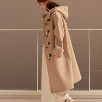 韩都衣舍2020冬新款小个子牛角扣大衣复古温柔风中长款毛呢外套女
