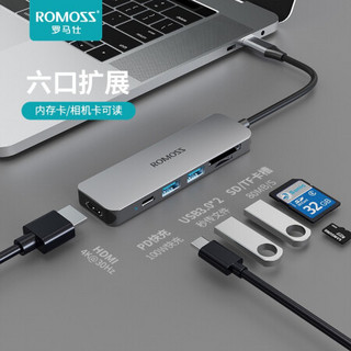 罗马仕 Type-C扩展坞通用苹果MacBook电脑华为笔记本手机PD100W充电USB-C转HDMI转换器4K投屏读卡转接拓展坞