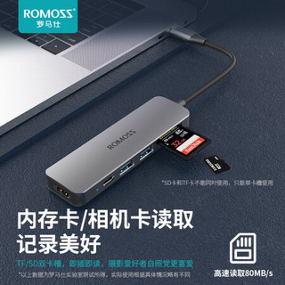 罗马仕 Type-C扩展坞通用苹果MacBook电脑华为笔记本手机PD100W充电USB-C转HDMI转换器4K投屏读卡转接拓展坞