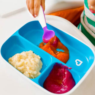 满趣健Munchkin麦肯齐儿童餐具自主进食分隔防溅盘2只装 粉+紫