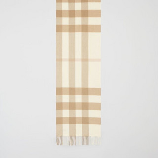 BURBERRY 博柏利 男女款格纹羊绒围巾 80197651 白色 200*36cm