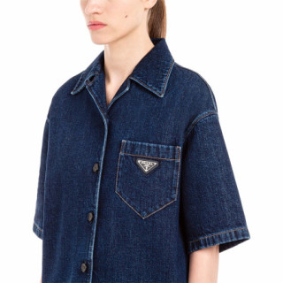 商品普拉达 prada 女士蓝色水洗牛仔中袖外套 gfb204_1xwl_f0008_s