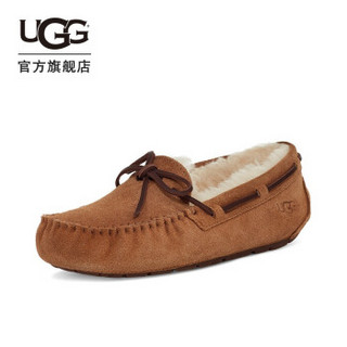 UGG 2020秋冬女士毛便鞋豆豆鞋日系低帮平底蝴蝶结糖果色粉嫩少女休闲单鞋 1107949 CHE  栗子棕色 36