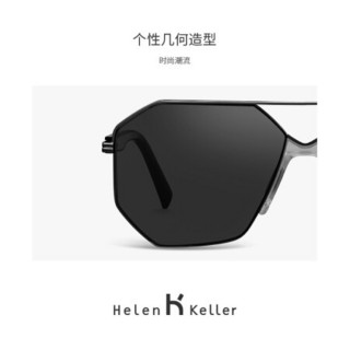 海伦凯勒2020新款个性金属几何框太阳镜男酷潮流街拍墨镜偏光镜H8962 H27亮黑框+深灰色