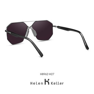 海伦凯勒2020新款个性金属几何框太阳镜男酷潮流街拍墨镜偏光镜H8962 H27亮黑框+深灰色