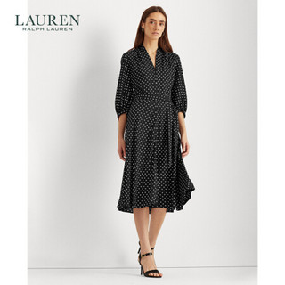 RALPH LAURENLauren/拉夫劳伦女装 2021年早春波尔卡圆点主教袖绉纱连衣裙60438 001-黑色 0