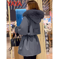 鸭鸭羽绒服 YAYA鸭鸭服饰羽绒服女短款加厚大毛领2020冬季新品女装韩版小个子修身工装派克羽绒外套女 PH98011-YYFZ0922 灰色 M