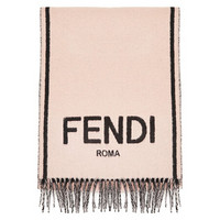 芬迪 FENDI 女士粉红色/黑色羊绒FENDI ROMA大幅字样流苏围巾 FXT322 AEOR F0647