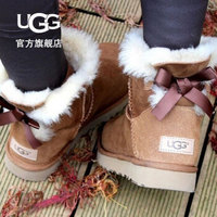 UGG 秋冬季女士防泼水防污涂层雪地靴经典贝莉蝴蝶结短靴 1016501 CHE  栗子棕色 37