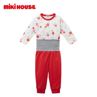 MIKIHOUSE HOT BISCUITS婴儿童动物花朵印花分体睡衣家居服套装 红色 90CM