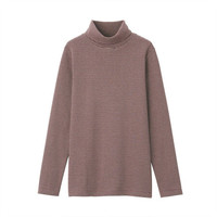 無印良品 MUJI 無印良品  女式 弹力罗纹编织 高领T恤 深紫红色X横条 M