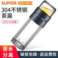 苏泊尔(SUPOR) 双层玻璃杯茶水分离水杯男女耐热隔热茶杯杯子大容量KC28CU10 丹宁蓝 280ML