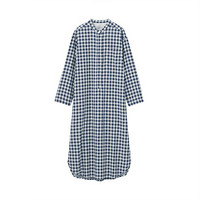 无印良品 MUJI 女式 双层纱织 印度风睡裙 海军蓝X格子 L-XL