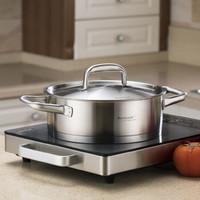 慕厨（Momscook） 不锈钢火锅 煎炒锅 304 双耳复底加厚 煤气电磁炉通用 22x7.5cm 2L火锅（LY2207）