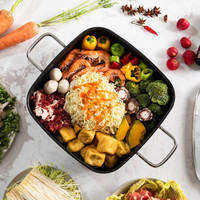 慕厨（Momscook）不锈钢方盘 不粘锅 正方形火锅 SUS304 家用 燃气电磁炉通用 28CM不粘方形火锅KN28F10NSG