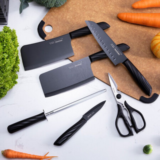 慕厨（Momscook）不锈钢刀具套装 套刀切片 刀厨师刀水果刀剪刀磨刀棒组合 刀具7件套 KN7CT