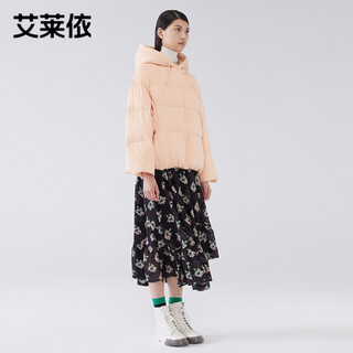 艾莱依商场同款2020秋冬新款时尚短款休闲羽绒服女连帽6020404053 桃汁粉 155