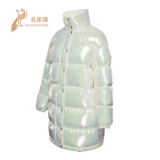 孔雀翎Moncler/蒙口羽绒服女2020新款女士虹彩尼龙可拆卸风帽休闲中长款 白色 1