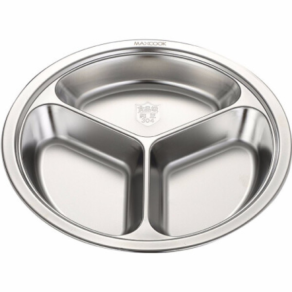 美厨maxcook304不锈钢餐盘饭盒分格快餐盘学生餐盒三格加厚加大26cm