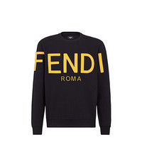 Fendi芬迪男装卫衣圆领长袖运动衫黑色棉质制成，正面的FendiRoma字母和袖子上的黄色 黄色 XS