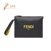 FENDI/芬迪2020新款男包时尚经典镀钯金属拉链开合扁平手拿包 黑色