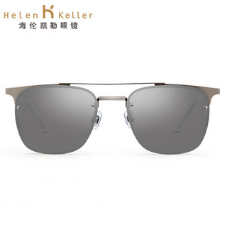 海伦凯勒太阳镜男款 经典方框金属墨镜 时尚偏光太阳镜男H8652 金框+天空蓝镀膜镜片HD22
