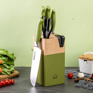 LOCK&LOCK 家用厨房刀具套装 多用小厨刀西瓜刀水果刀带磨刀器 切菜刀切片刀切肉刀斩骨刀剁骨刀 六件套