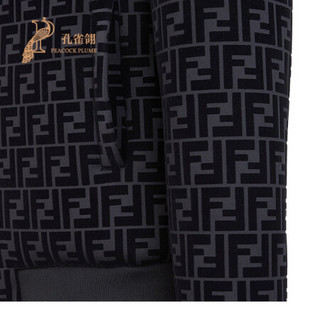 孔雀翎FENDI/芬迪2020新款男士FF植绒印花弹性袖口黑色休闲长袖运动夹克 黑色 44