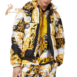 孔雀翎Versace范思哲男装2020新款男士巴洛克式印花图案前拉链开合羽绒夹克 金色 48