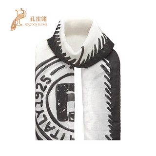 孔雀翎FENDI/芬迪2020新款男士时尚经典亚麻长方形加州天空系列印花围巾 白色