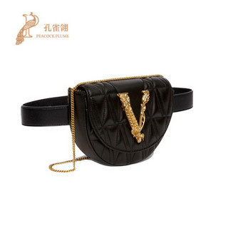 Versace/范思哲2020新款女包V字图案绗缝元素链条单肩斜挎包腰包 黑色
