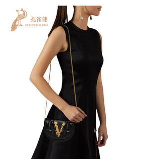 Versace/范思哲2020新款女包V字图案绗缝元素链条单肩斜挎包腰包 黑色